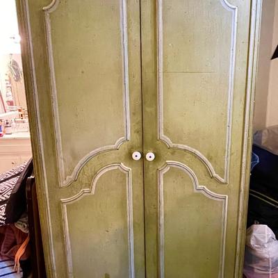 LOT 5  VINTAGE PAINTED WOOD LINEN CABINET