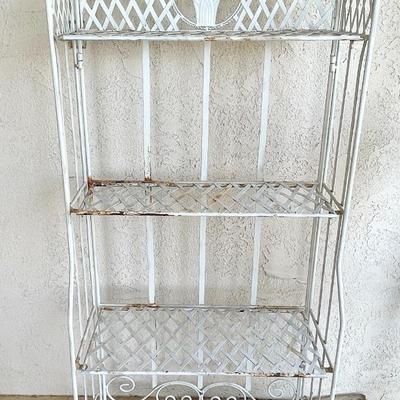 LOT 7  WHITE FREE STANDING FOLDING METAL SHELF PLANT STAND