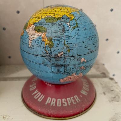 Vintage Tin Ohio Art Globe World Bank