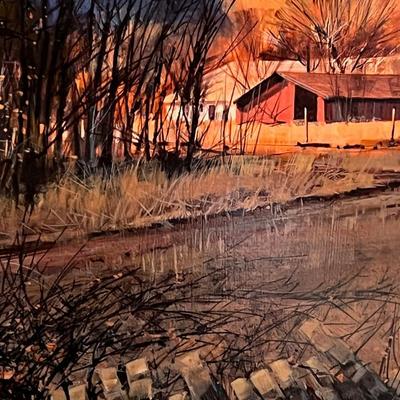 Stunning Hugh Greer Original Rural Farm Landscape Painting on panel