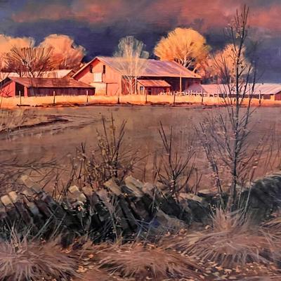Stunning Hugh Greer Original Rural Farm Landscape Painting on panel