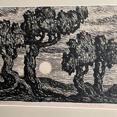 BIRGER SANDZEN Rare Moon Landscape Prairie Printmaker Signed