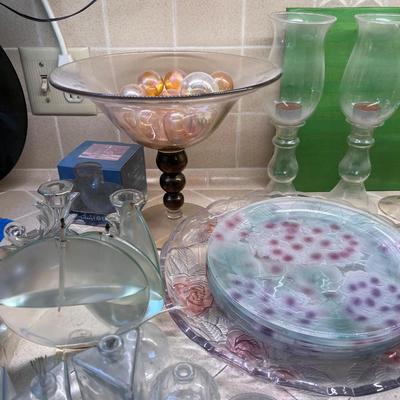 Glass oil lamps and decorative vintage glassware