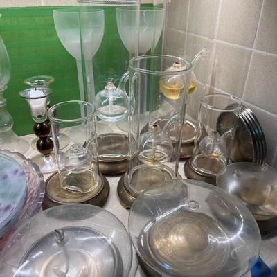 Glass oil lamps and decorative vintage glassware