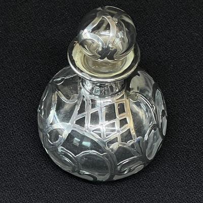 Art Nouveau Antique Sterling on Glass Perfume Scent Bottle