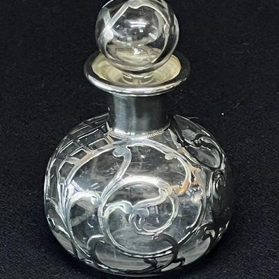 Art Nouveau Antique Sterling on Glass Perfume Scent Bottle