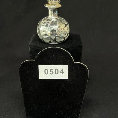 Art Nouveau Antique Sterling on Glass Perfume Scent Bottle