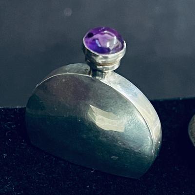 Pair of Sterling Miniature Scent Perfume bottles with Stone caps