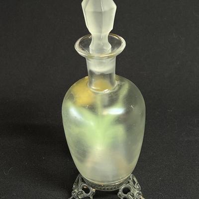 Beautiful Art Nouveau Antique Perfume Bottle on lovely  metal base