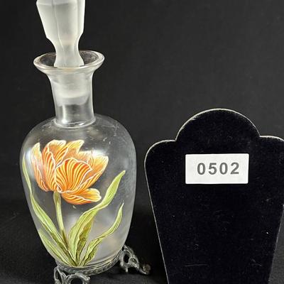 Beautiful Art Nouveau Antique Perfume Bottle on lovely  metal base