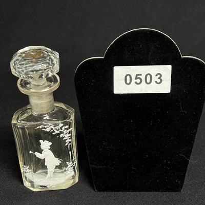 Mary Gregory Silhouette Figural Perfume Bottle Young boy golfing
