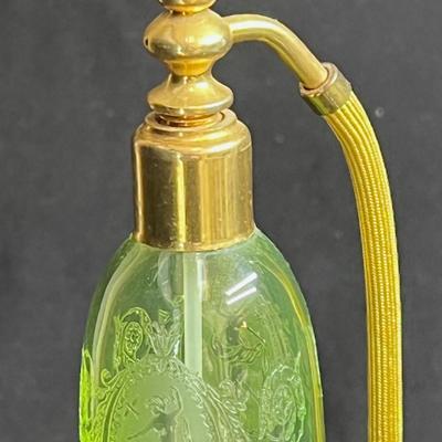 Antique Depression Etched Glass Perfume Atomizer Bottle