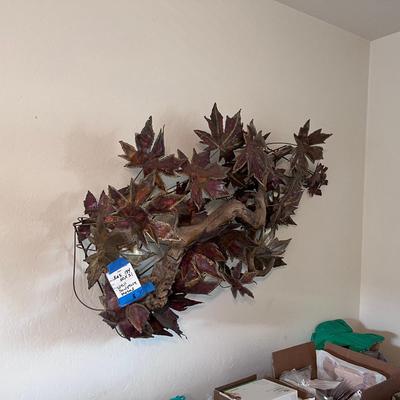 MCM Metal and driftwood wall hanging sculpture
