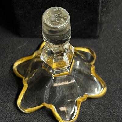 Antique Sandwich Glass and Gold Perfume Bottle Floral stopper