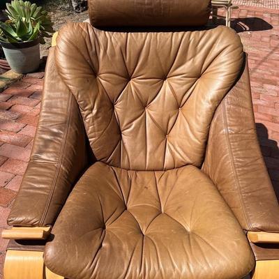 MCM 1970's Swedish Leather Lounge Chair Ottoman Ake Fribytter for Nelo Kroken