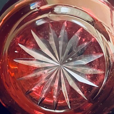 Antique Case Glass Cranberry and Clear Perfume Bottle with cork stopper
