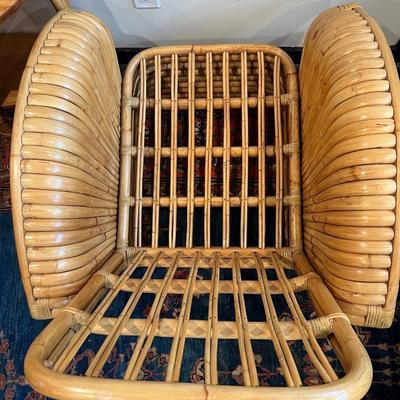 Paul Frankl Restored Art Deco Rattan Fan Arm Lounge Chair PAIR