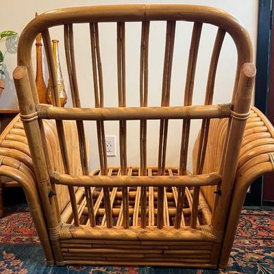 Paul Frankl Restored Art Deco Rattan Fan Arm Lounge Chair PAIR