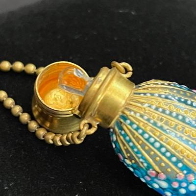 Antique Bohemian Blue Gold Chatelaine Mini Perfume Scent Bottle