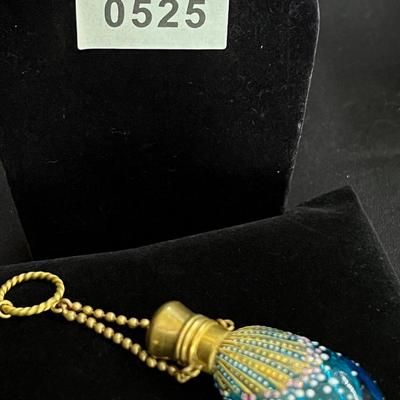 Antique Bohemian Blue Gold Chatelaine Mini Perfume Scent Bottle