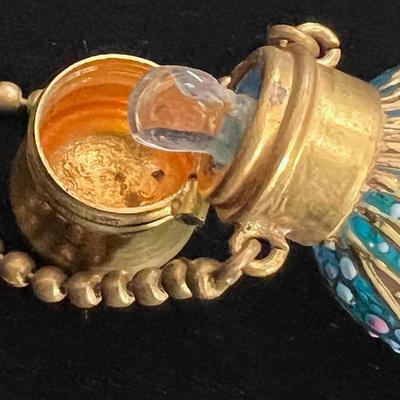 Antique Bohemian Blue Gold Chatelaine Mini Perfume Scent Bottle