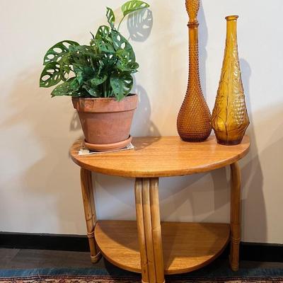 Paul Frankl Restored "Half-Round" Side Rattan Mahogany TopÂ Coffee Table Pair