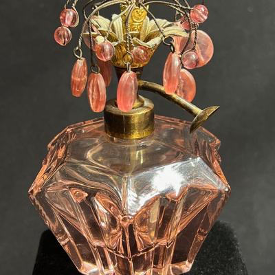 Lovely Austrian Crystal Pink Perfume with Elaborate Foral Stopper