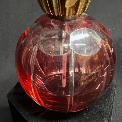 Antique Cranberry cut to clear Spritzer Perfume Bottle floral top
