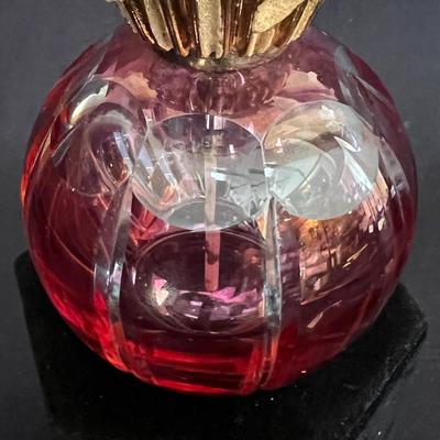 Antique Cranberry cut to clear Spritzer Perfume Bottle floral top