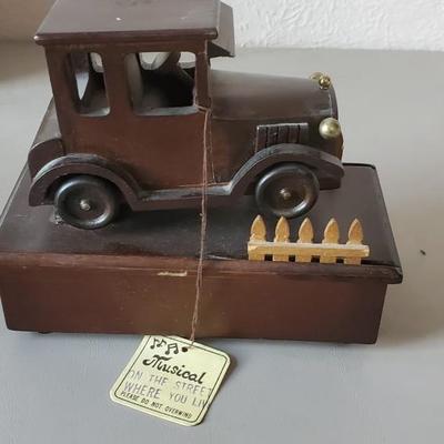 Wind up wood music box car