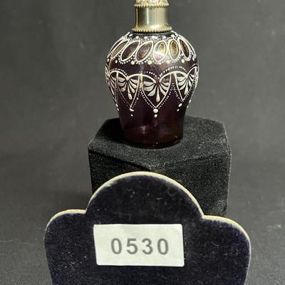 Gorgeous Bohemian Deep Purple Enamel on Glass Perfume Bottle