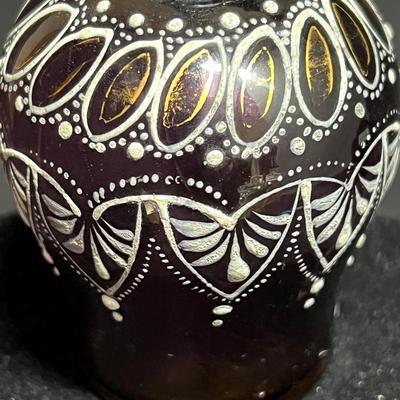 Gorgeous Bohemian Deep Purple Enamel on Glass Perfume Bottle