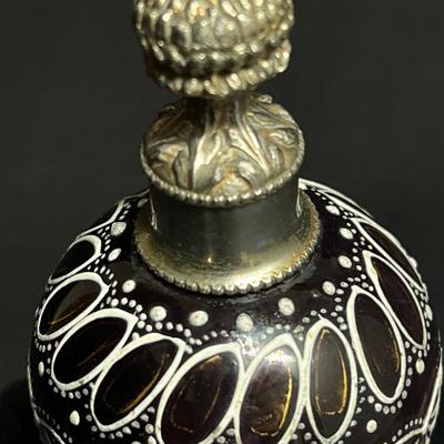 Gorgeous Bohemian Deep Purple Enamel on Glass Perfume Bottle
