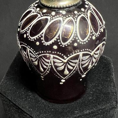 Gorgeous Bohemian Deep Purple Enamel on Glass Perfume Bottle