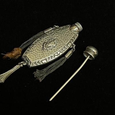 Sweet Antique Arts and Crafts Hammered Sorority Chatelaine Sterling