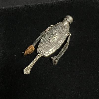 Sweet Antique Arts and Crafts Hammered Sorority Chatelaine Sterling
