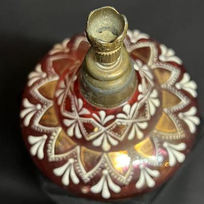 Antique Cranberry Red Bohemian Glass Perfume Bottle Spritzer