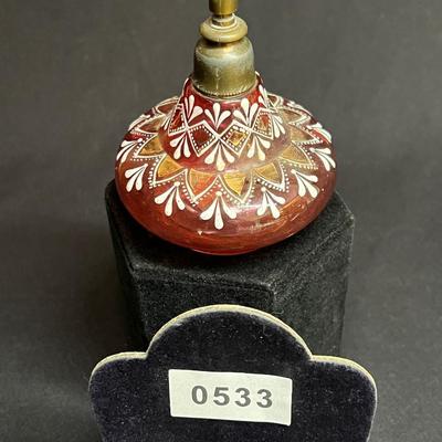 Antique Cranberry Red Bohemian Glass Perfume Bottle Spritzer