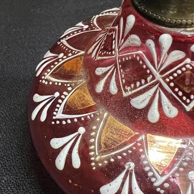 Antique Cranberry Red Bohemian Glass Perfume Bottle Spritzer