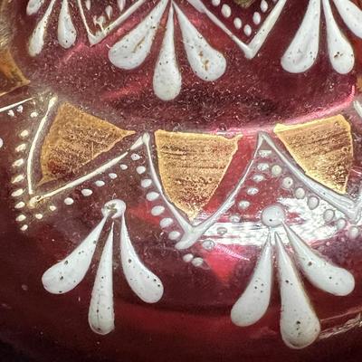 Antique Cranberry Red Bohemian Glass Perfume Bottle Spritzer
