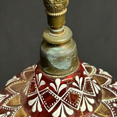 Antique Cranberry Red Bohemian Glass Perfume Bottle Spritzer