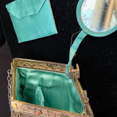 Antique Chinese Embroidered Silk Purse with Jewel Studded Clasp - Pristine!