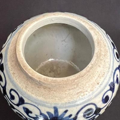 Antique Chinese Blue White Porcelain Ginger Jar Wooden Lid
