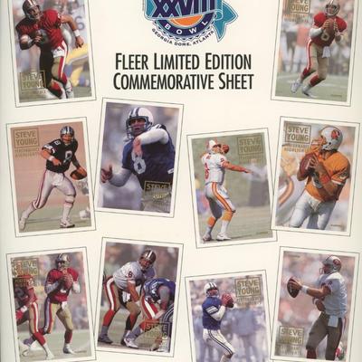 Super Bowl XXVIII 1994 Steve Young and Michael Irvin Fleer Limited Edition Commemorative Sheets 