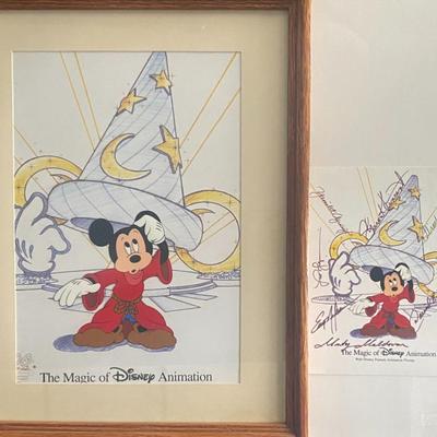 The Magic of Disney Hats Off hand-painted cel and signed postcard. Disney-MGM Studios 2001. Multi-signature postcard