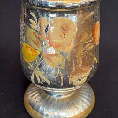 Tall Antique Mercury Blown Glass Hand Painted vase