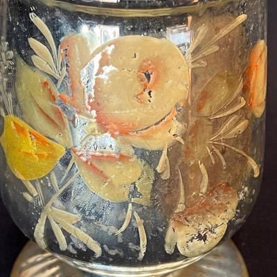 Tall Antique Mercury Blown Glass Hand Painted vase