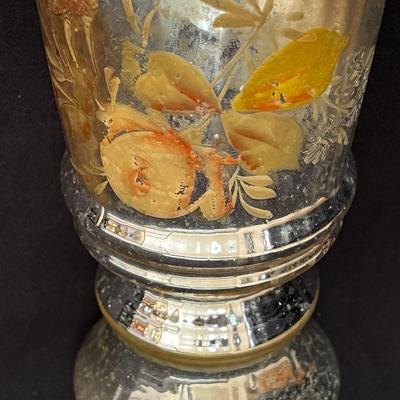 Tall Antique Mercury Blown Glass Hand Painted vase