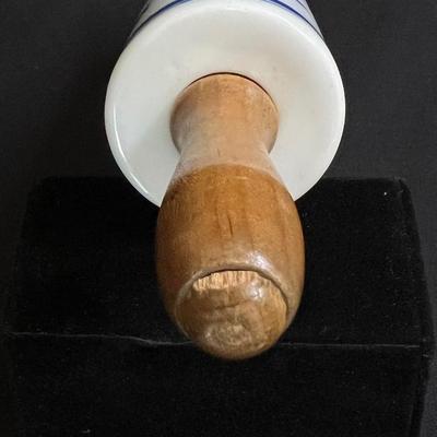 Antique Clasic Blue Onion Rolling Pin Meissen Style Porcelain