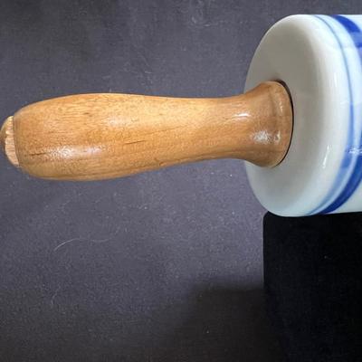 Antique Clasic Blue Onion Rolling Pin Meissen Style Porcelain